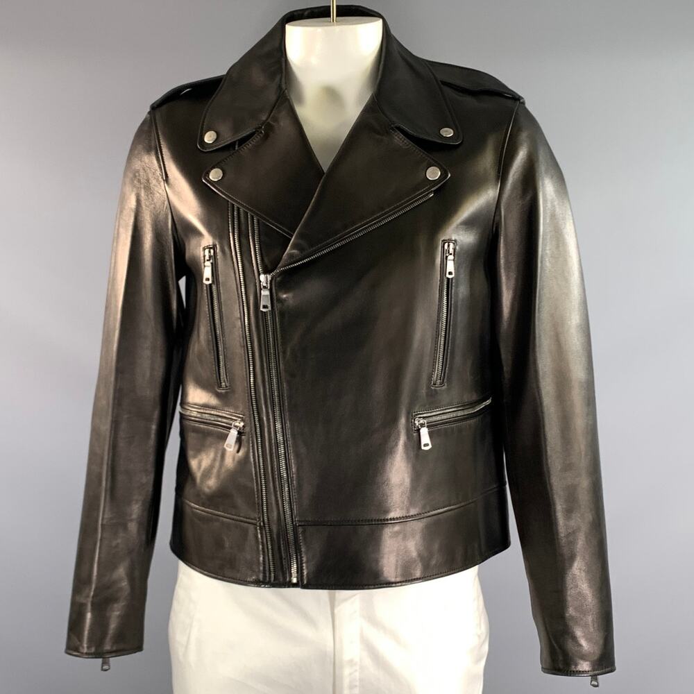 GUCCI Size 44 Black Leather Biker Jacket